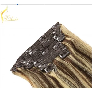 China Piano Color Virgin Brazilian Clip in Hair Extensions Remy Hair fabrikant
