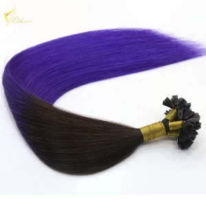中国 Remy Virgin 5A Grade Brazilian Human Hair Extension Wholesale in China Keratin Tip U Shape Hair 18inch Ombre#1b/Purple 1g strand メーカー