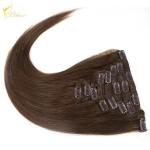 An tSín Top Quality Double Drawn Thick Clip In hair extension, OEM Wholesale Remy Human Hair Extension Clip In déantóir