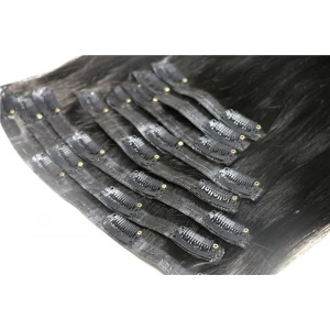 China Top grade thickness Remy Double Drawn pu skin weft clip in hair extensions manufacturer