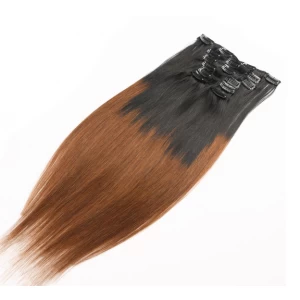 China Top quality 6A unprocessed clip in hair extensions ombre color virgin hair extensions straight type fabricante