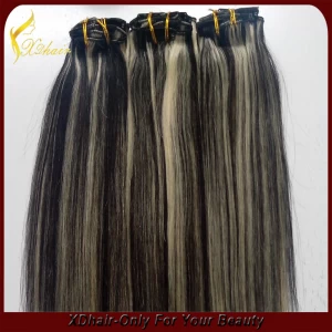 China Top quality Most Popular Wholesale Price Silky Straight piano color human hair clip in extensions manufacturer