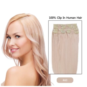 China Top quality clip in hair extensions with wholesale price, 100% virgin Asian hair manufacturer