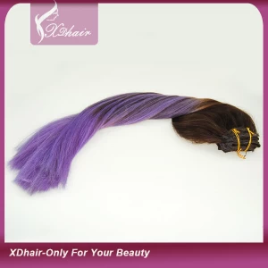 China Unprocessed 5A Grade virgin Brazilian human hair, Two tone Ombre color Wholesale Brazilian human clip in hair extension manufacturer