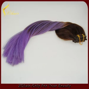 An tSín Unprocessed 5A Grade virgin human hair, Two tone Ombre color Brazilian human clip in hair extension déantóir