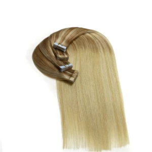 An tSín Wholesale 100% Brazilian Virgin Remy Human Hair Brown color PU weft thin Skin Weft double face stick curly tape hair extension déantóir