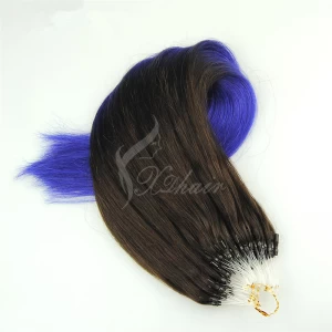An tSín Wholesale Remy Hair Cuticles Ombre 2T #1B/#Blue Color Micro Loop Hair Extension 1.5g déantóir