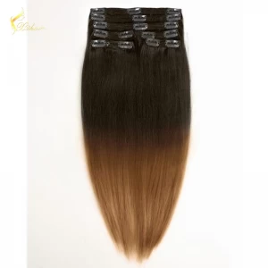 Cina Wholesale alibaba new products fashion sell well full head ombre two tone color clip on human hair extension for black women produttore