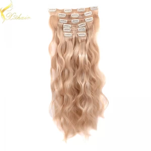 An tSín Wholesale best feedback 24 inch remy indian human hair extensions clip in straight déantóir