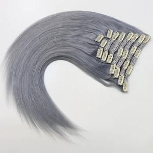 An tSín Wholesale grey color clip in hair extension, 100% remy Brazilian clip in hair extensions déantóir