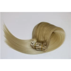 中国 Wholesale high quality double drawn thick remy full head lace weft clip in human hair extension メーカー