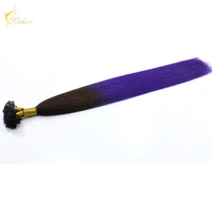 China Wholesale in China Keratin Tip U Shape Hair 18inch Ombre#1b/Purple 1g strand Ke fabricante