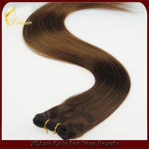 中国 Wholesale price high quality 100% Brazilian virgin remy human hair weft dark brown double drawn hair weave メーカー