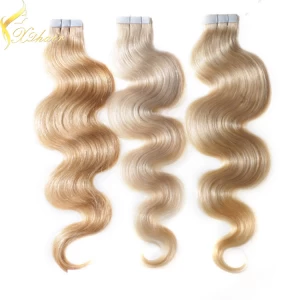中国 Wholesale price high quality double drawn 100% unprocessed skin weft tape remy hair extensions 制造商
