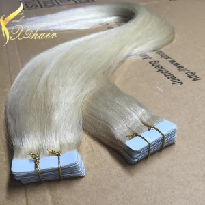 porcelana Wholesale price high quality light color double drawn remy blonde tape hair extension fabricante