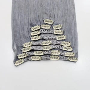 China Wholesale remy clip in human hair extensions grey color fabrikant