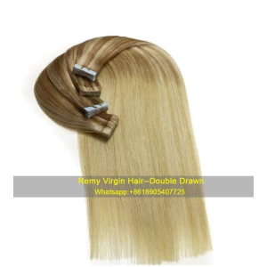 中国 Xinda new fashion High quality 100% virgin brazilian silky straight remy human tape hair extension メーカー