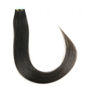 An tSín aliexpress 1# black color indian temple hair skin weft 100% virgin brazilian indian remy human hair PU tape hair extension déantóir