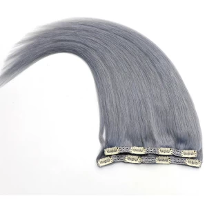 An tSín aliexpress china double layers weft virgin brazilian remy human hair grey color seamless clip in hair extensions for black women déantóir