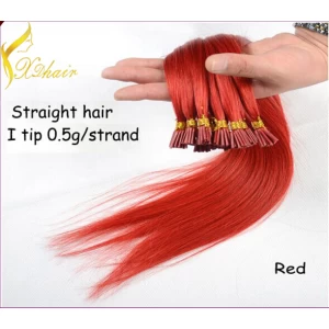 China best selling 100%human hair extension/i tip/stick tip /pre-bonded/karetin hair extensins for red color fabricante