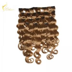 China cheap 100% long wavy clip in human hair extension fabrikant