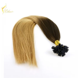 中国 double drawn ombre color virgin indian hair flat tip hair weaves remi human hair extensions メーカー