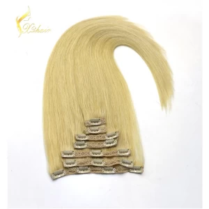 중국 full head thick blonde color wholesale 120g & 160g &220g clip in balayage remy hair 제조업체