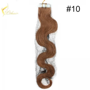 China grade 7A remy pu skin human hair extensions wholesales remy Brazilian skin weft 26 inches body wavy pu hair fabricante