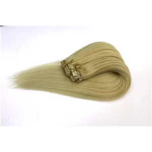 中国 high quality double drawn thick remy full head lace weft clip in human hair extension 制造商