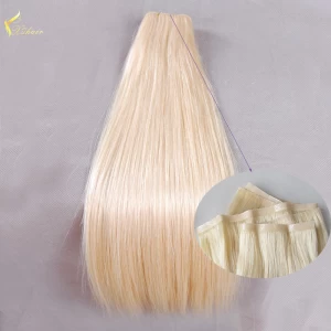 Китай high quality light blonde pu hand knotted skin weft ,virgin brazilian hair skin weft extensions производителя