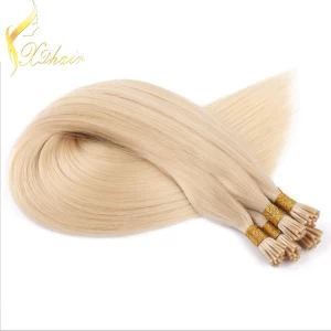 China hot selling good quality brazilian vigin wholesale unprocessed i tip hair extension Golden yellow long straight hair fabrikant