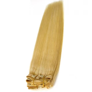 Chine lightest blonde color #60 double drawn thick ends 100% virgin brazilian indian human hair seamless cheap clip in hair extension fabricant