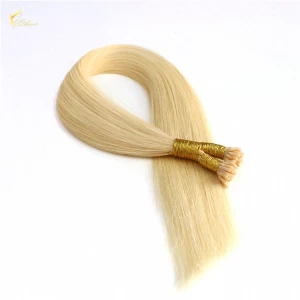 An tSín remy i tip keratin human hair extension Top quality unprocessed remy brazilian human hair déantóir