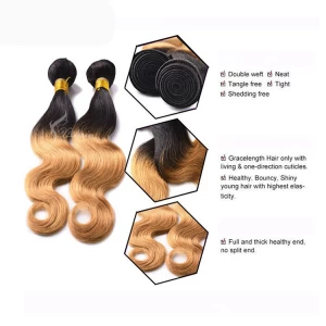 porcelana top quality two tone ombre colored hair weave bundles body wave 100% remy virgin human hair extension fabricante