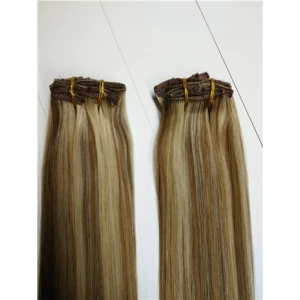中国 unprocessed brazilian hair double weft blond clip on remy hair extensions with lace 制造商