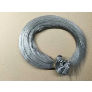 An tSín virgin remy grey color Brazilian clip in hair extension déantóir