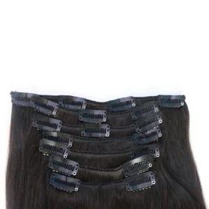中国 wholesale price 20 inches silky straight double drawn remy clip in hair extensions dropshipping メーカー