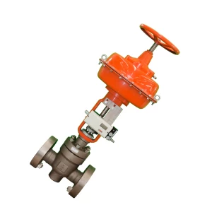 China :1'' 2500LB A105 RF end ABB positioner diaphragm pneumatic with hand wheel power plant spray water control valve manufacturer