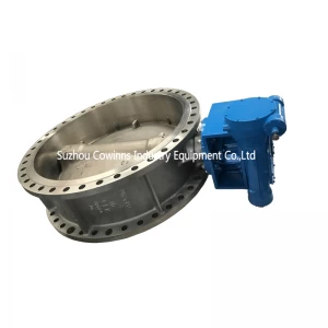 China DN1600 PN16 CF8 + EPDM seat double flange worm gear handle wheel butterfly valve manufacturer