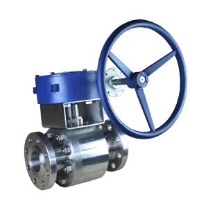 China DN80 PN63 A182 F316 metal seated floating RF connection 2 pc Worm gear handle operated ball valve manufacturer