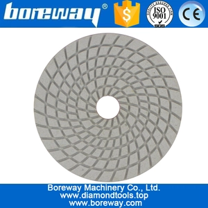China 4inch 100mm 7 steps white sprial type wet use diamond polishing pads manufacturer