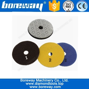 चीन आपूर्ति 4 "तीन चरण ग्रेनाइट लचीले डायमंड ड्राई पॉलिशिंग पैड, 3 चरण संगमरमर डायमंड पॉलिशिंग पैड उत्पादक
