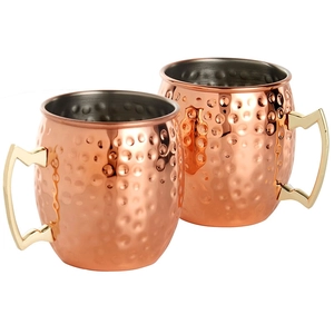 18 Ounce Stainless Steel Moscow Mule Copper Mugs with Hammered Finish