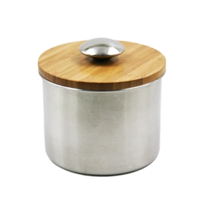 High-end de aço inoxidável de armazenamento Pot / Can / Frasco com tampa de madeira EB-MF022