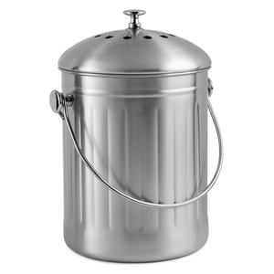 Premium Quality Stainless Steel Compost Bin&Pail 1.3 Gallon, Includes Charcoal Filter - Utopia Kitchen