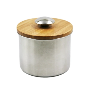 Aço inoxidável vasilha com tampa de madeira de armazenamento Pot / Can / Jar EB-MF022