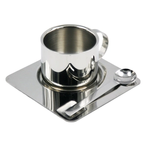 Edelstahl-Kaffeebecher-Set Tee Tasse Löffel Untersetzer EB-C33