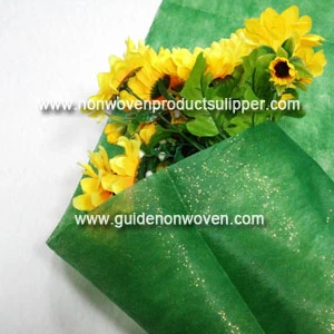 GTTNg-gp Cor verde com ouro em pó Tecido não tecido para decoração de festa e envoltório de flores