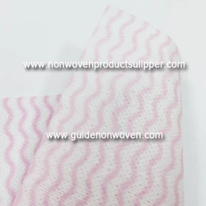 핑크 웨이브 인쇄 70 % Viscose 30 % 폴리 에스터 22 Mesh Spunlace Nonwoven Fabric for Duty Wipes