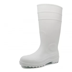 106-6 bottes de pluie de sécurité en pvc blanc à plaque intermédiaire en acier imperméable CE pour l'industrie alimentaire